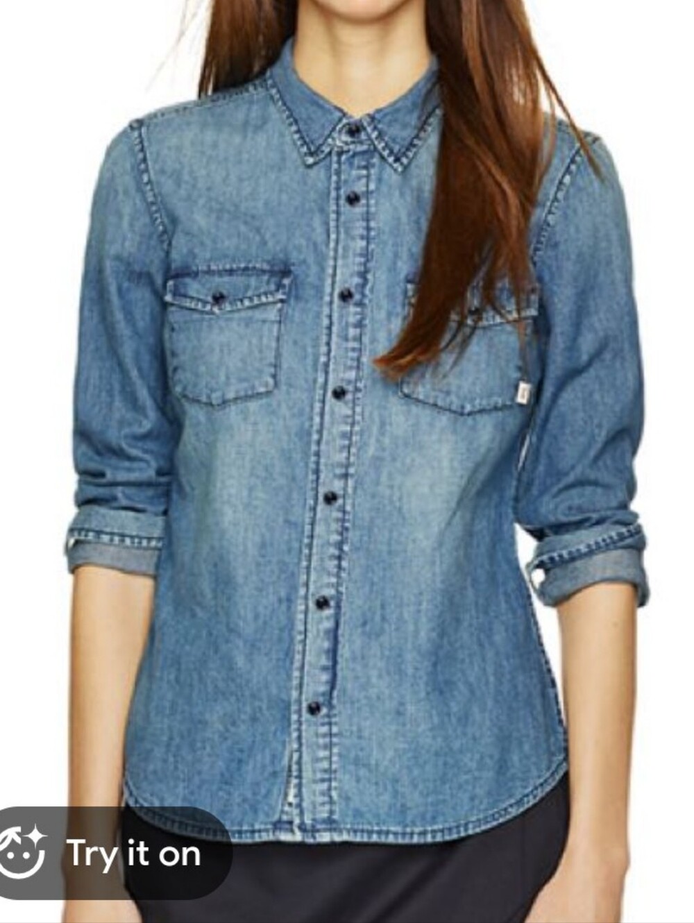 Aritzia TNA Denim Cotton Button-Down Shirt Size Small